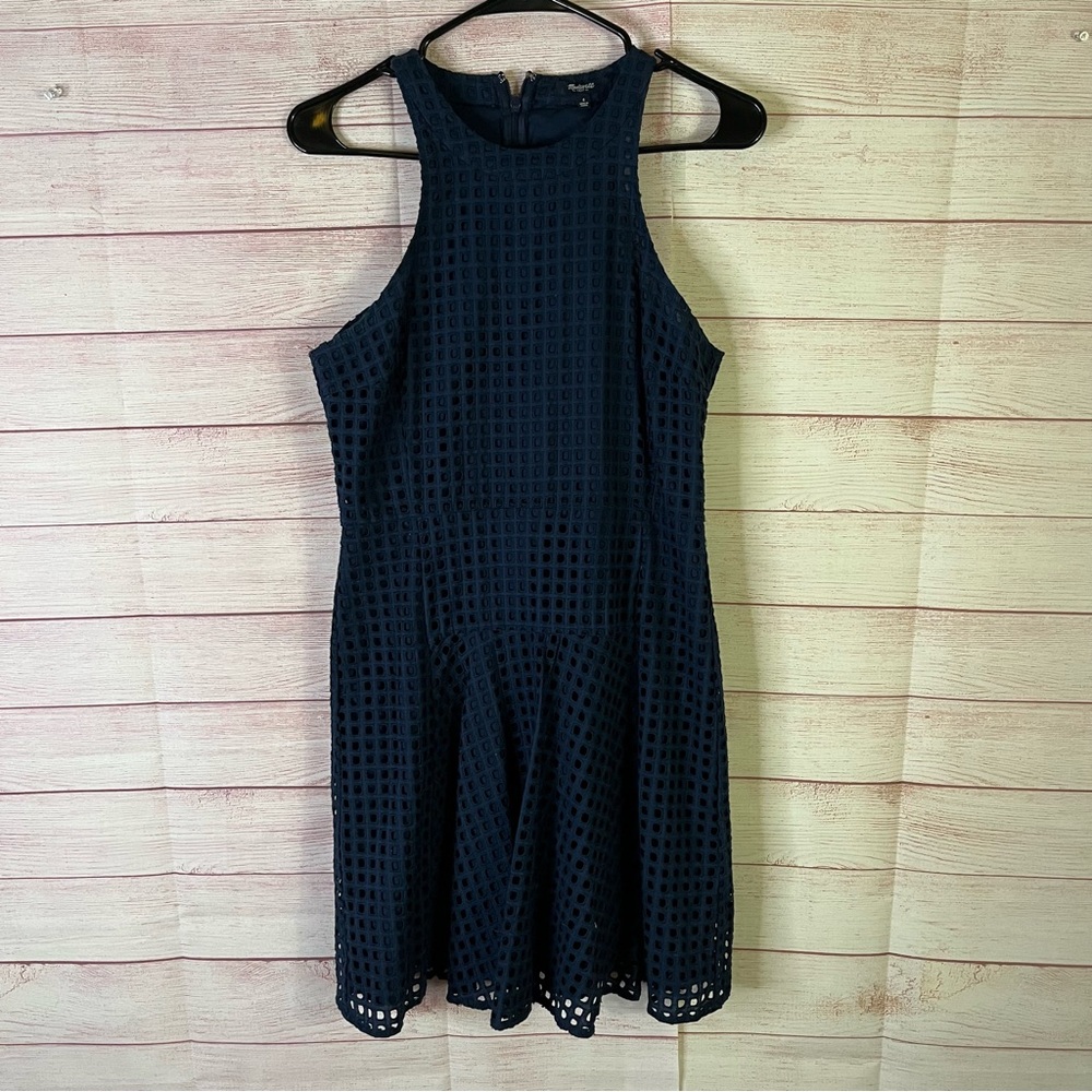 Madewell Navy Blue Eyelet A-Line Skater Dress Size‎ 4